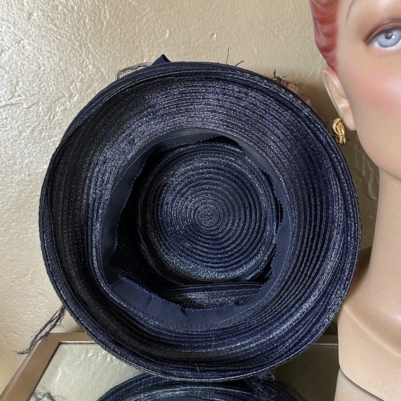FGETCHING 1950s\' NAVY STRAW HAT + FABRIC PANSIES, TAFFETA BOWS & VEILING main image 6